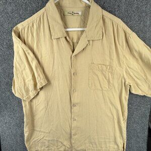Tommy Bahama Yellow Button Up Shirt Short Sleeve Men Silk Hawaii Solid